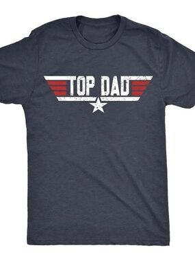 Gildan Navy Blue "Top Dad" Graphic Tee with Red & White Accents